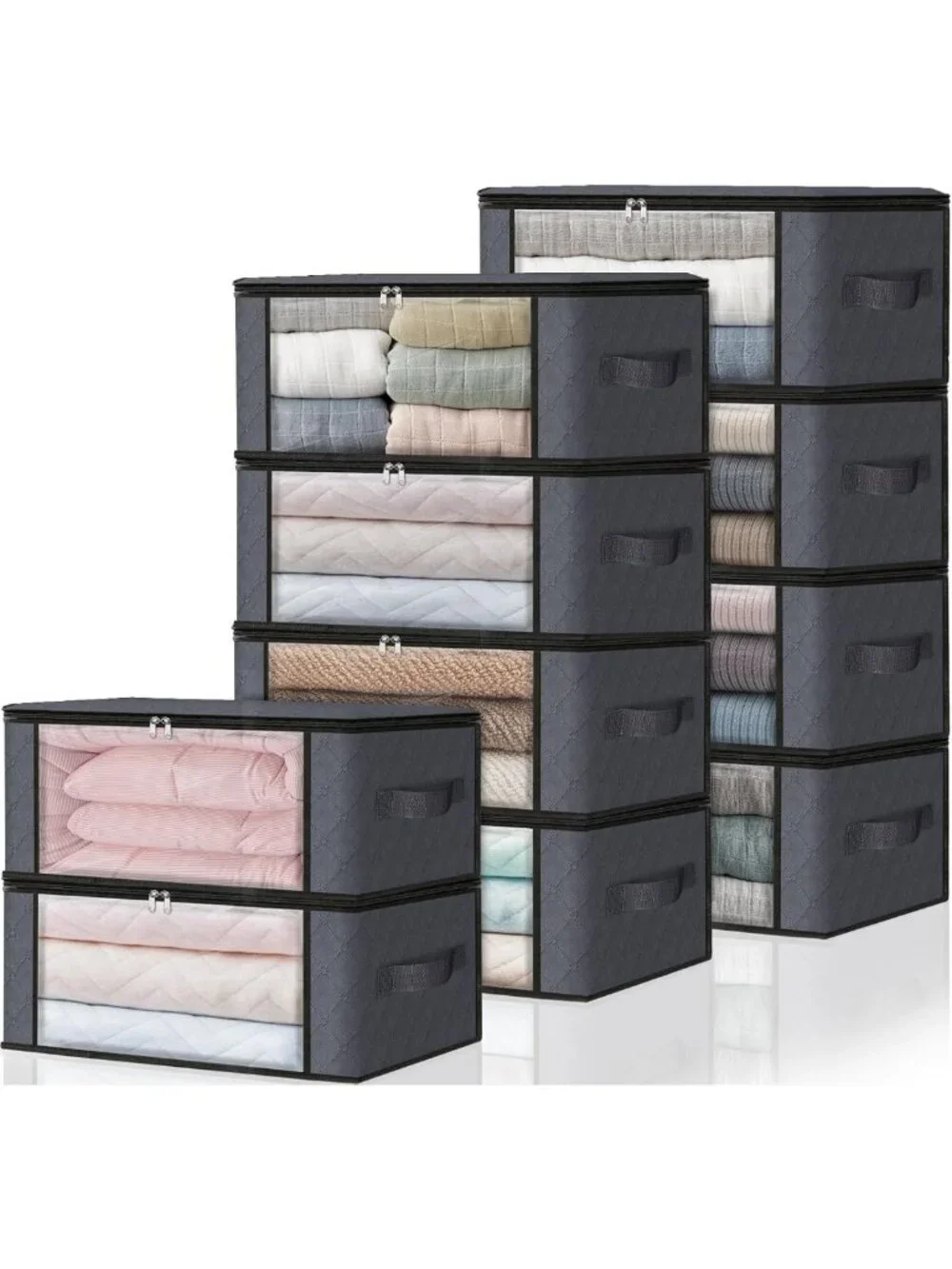 10-Pack Gray Clothes Organizer Storage Bags - 35L Space-Saving Bins for Home
